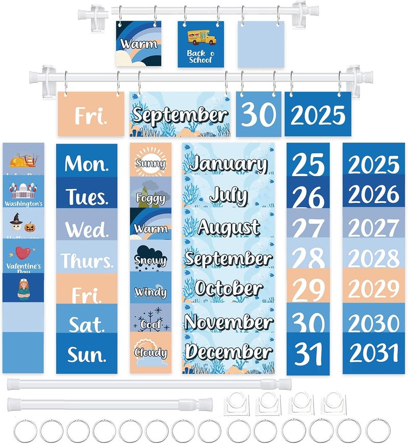 EggSun 96 Cards Classroom Bulletin Board Decorations Set for Teachers,Flip Calendar with Holder for Classroom,Adjustable Calendar,Preschool Elementary Home Decor Supplies（Ocean Sea） - Image 1